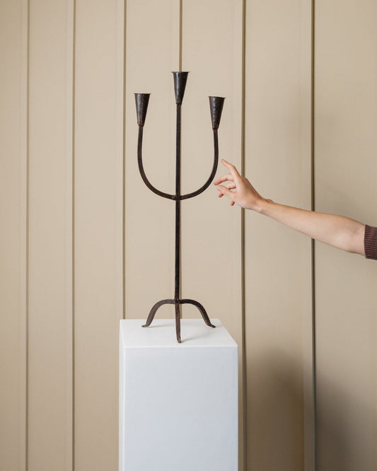 Vintage Kerzenhalter Metall brutalistisch grau für 3 Kerzen 1960er Jahre