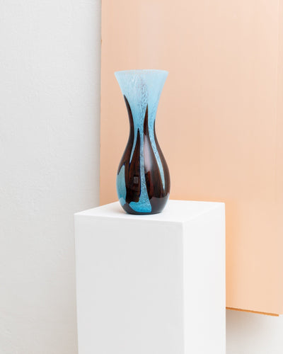 Vase vintage en verre de Murano bleu clair et marron Design du milieu du siècle Italie années 1970