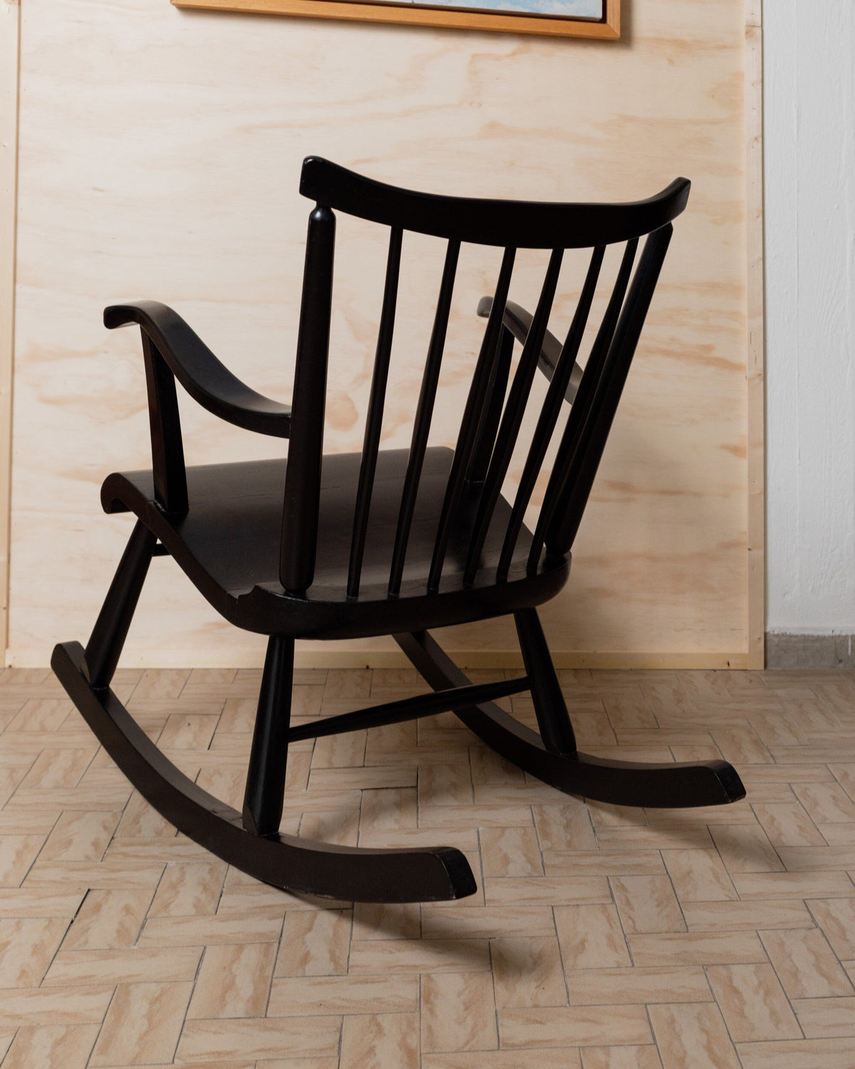 Vintage Schaukelstuhl von Ilmari Lappalainen für Asko schwarz Holz 1960er