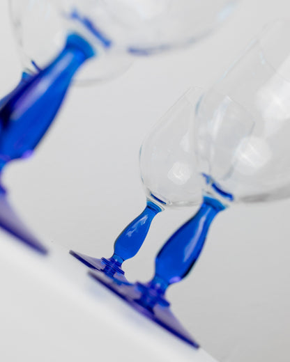 Vintage wine glass royal blue Italy 1980s set of 2