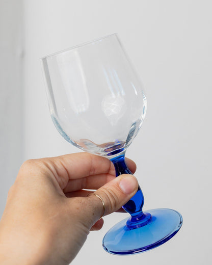 Vintage wine glass royal blue Italy 1980s set of 2