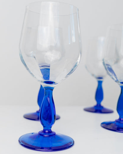 Vintage wine glass royal blue Italy 1980s set of 2