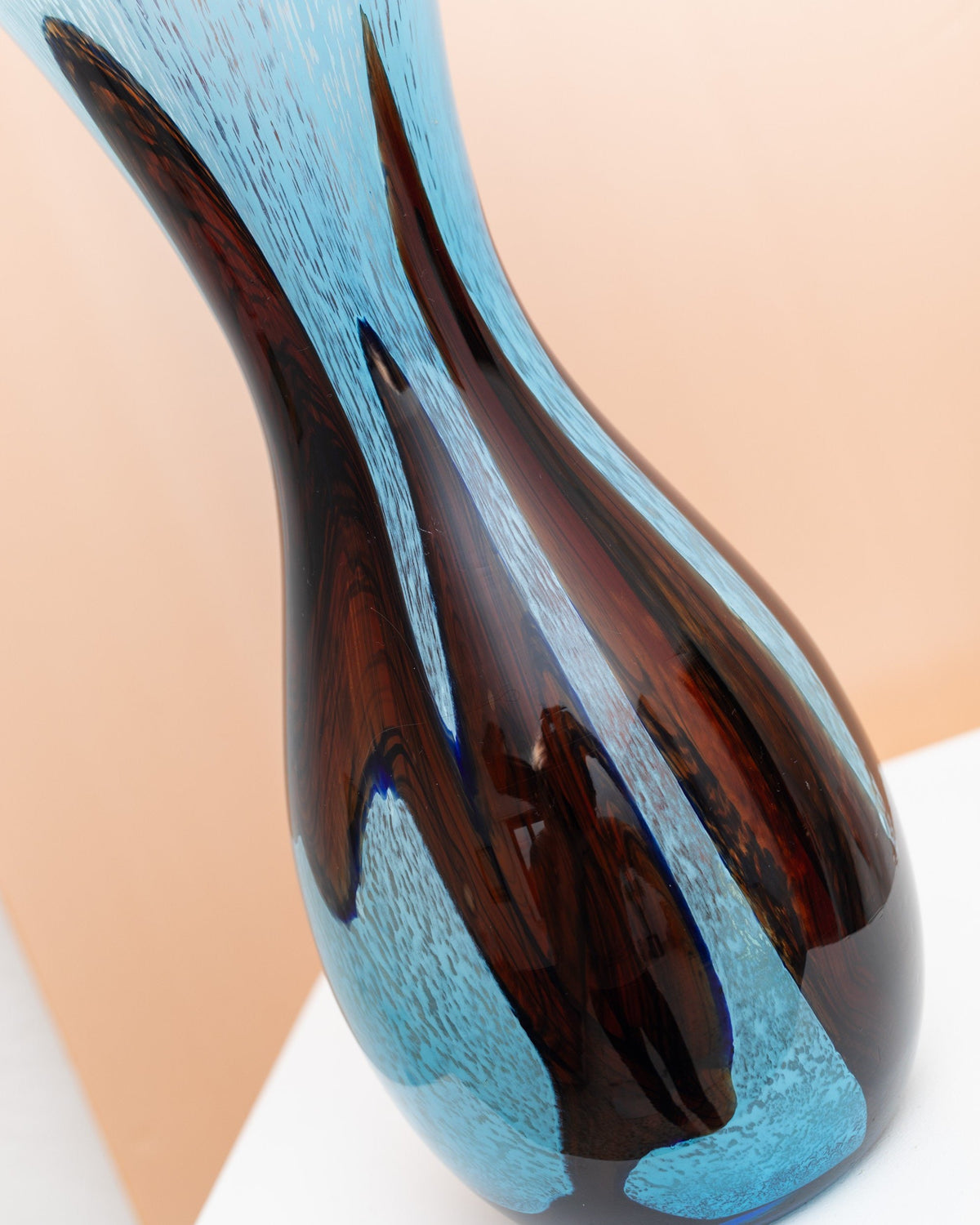 Vase vintage en verre de Murano bleu clair et marron Design du milieu du siècle Italie années 1970