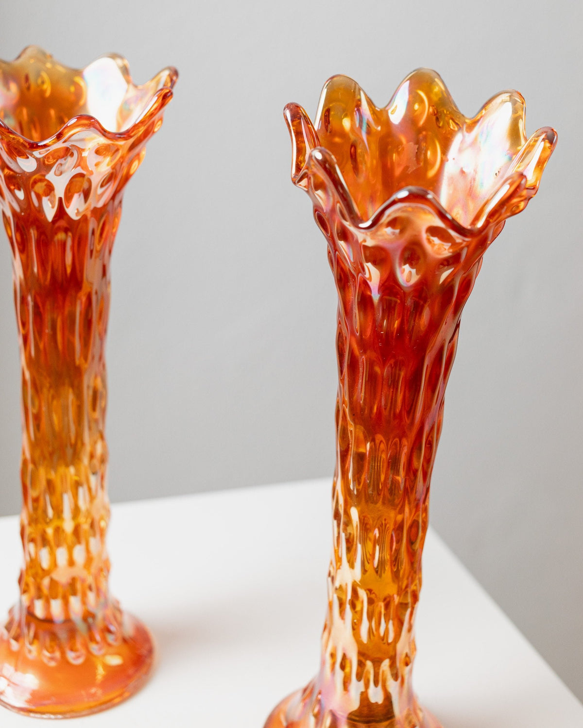 Vintage Vase von Fenton orange Glas Set von 2