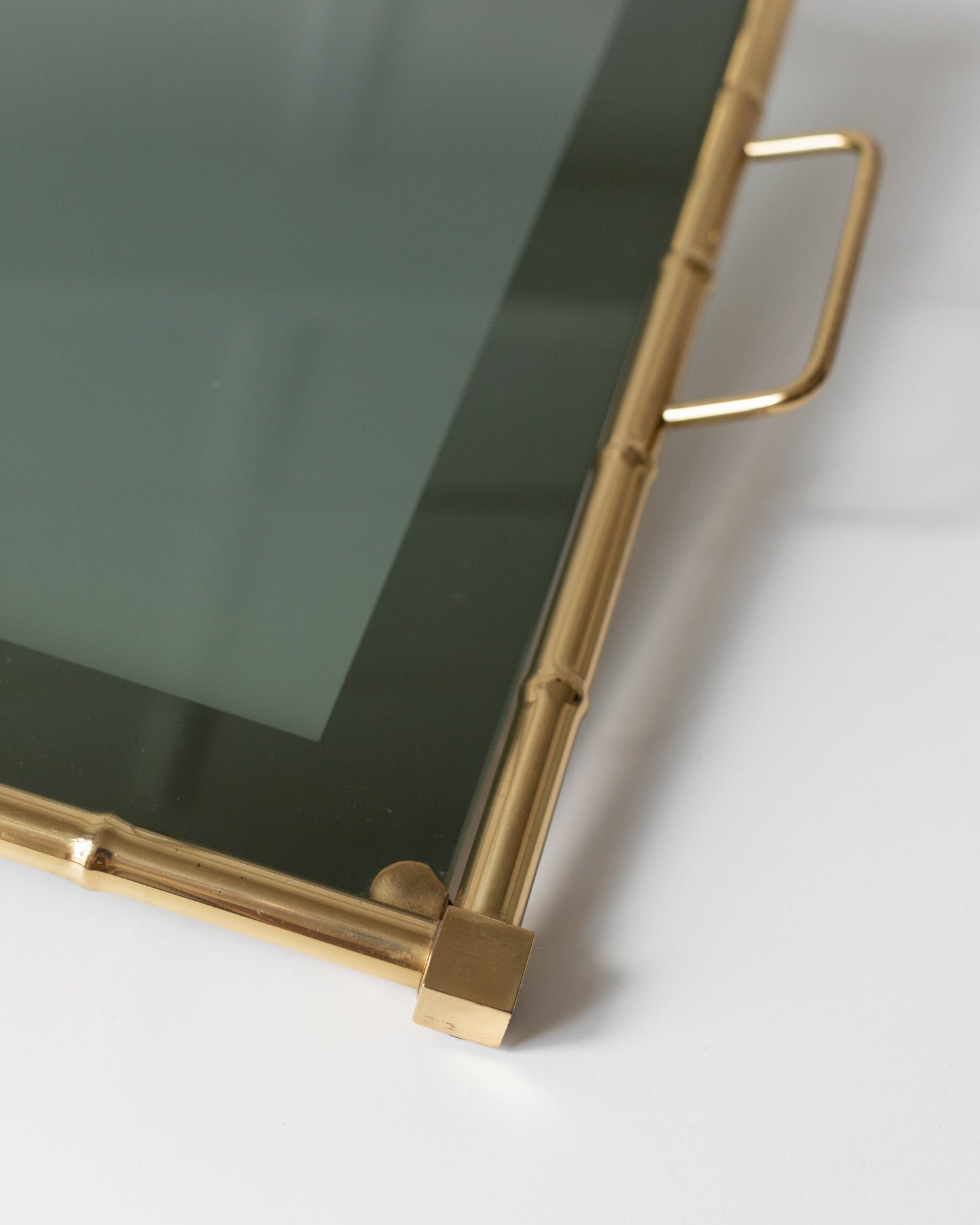 Vintage Tray Bamboo Design Smoked Glass Hollywood Regency 1960s Vintage