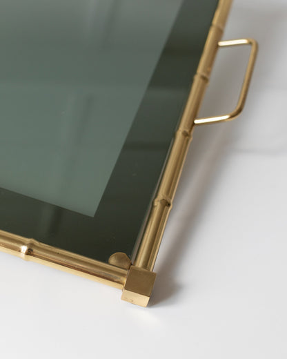 Vintage Tray Bamboo Design Smoked Glass Hollywood Regency 1960s Vintage