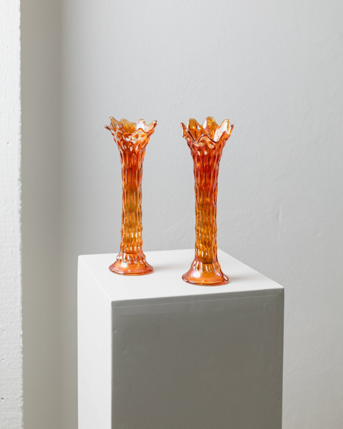 Vintage Vase von Fenton orange Glas Set von 2