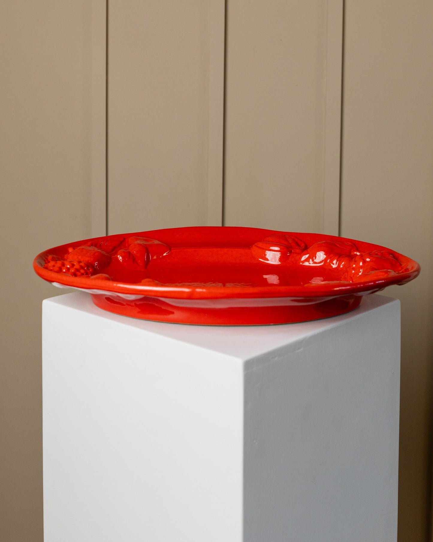 Vintage ceramic plate red fruit relief 1980s Italy