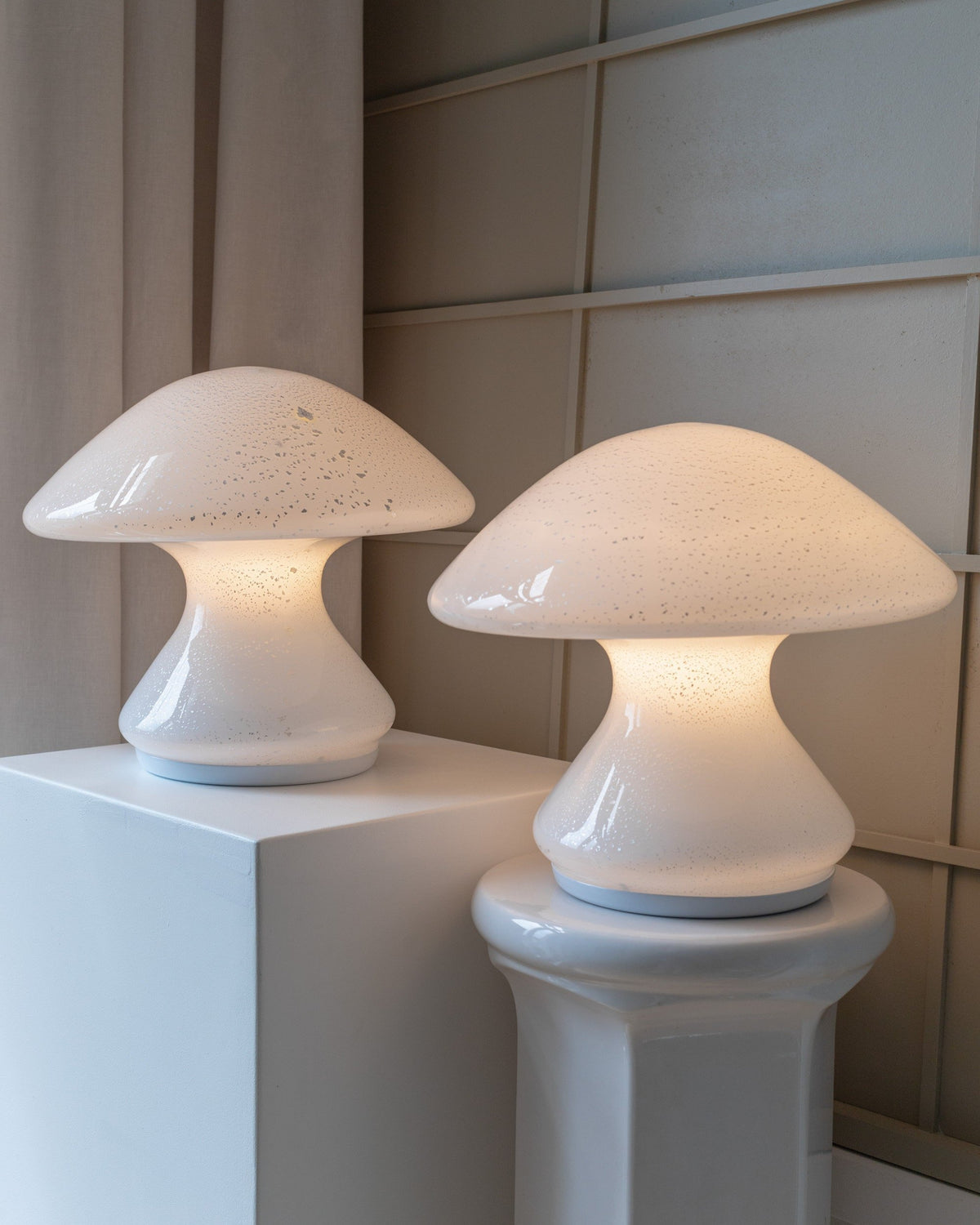 Vintage table lamp by Murano white Murano glass Space Age design set of 2