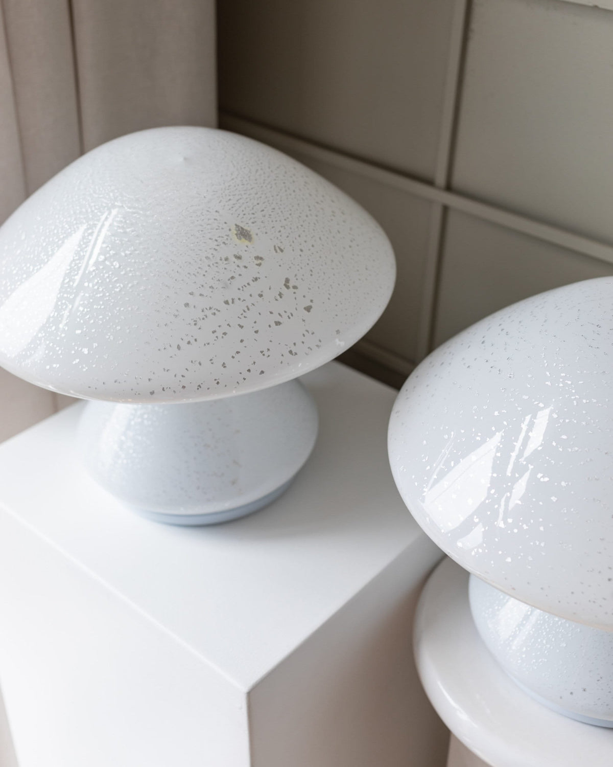 Vintage table lamp by Murano white Murano glass Space Age design set of 2