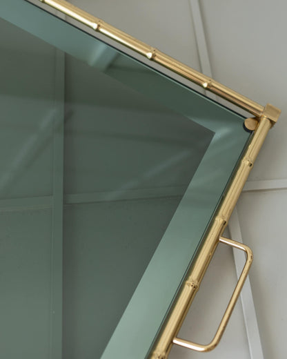 Vintage Tray Bamboo Design Smoked Glass Hollywood Regency 1960s Vintage