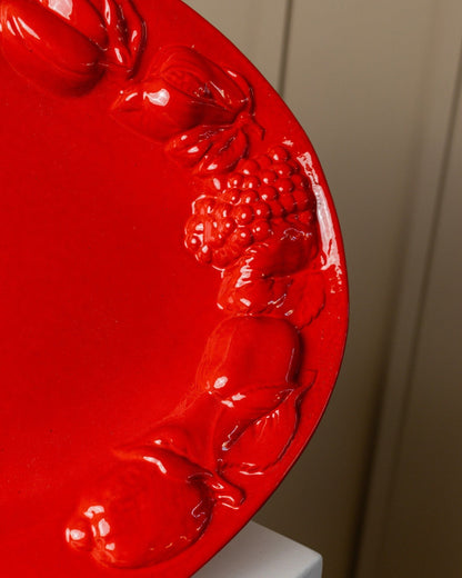 Vintage ceramic plate red fruit relief 1980s Italy
