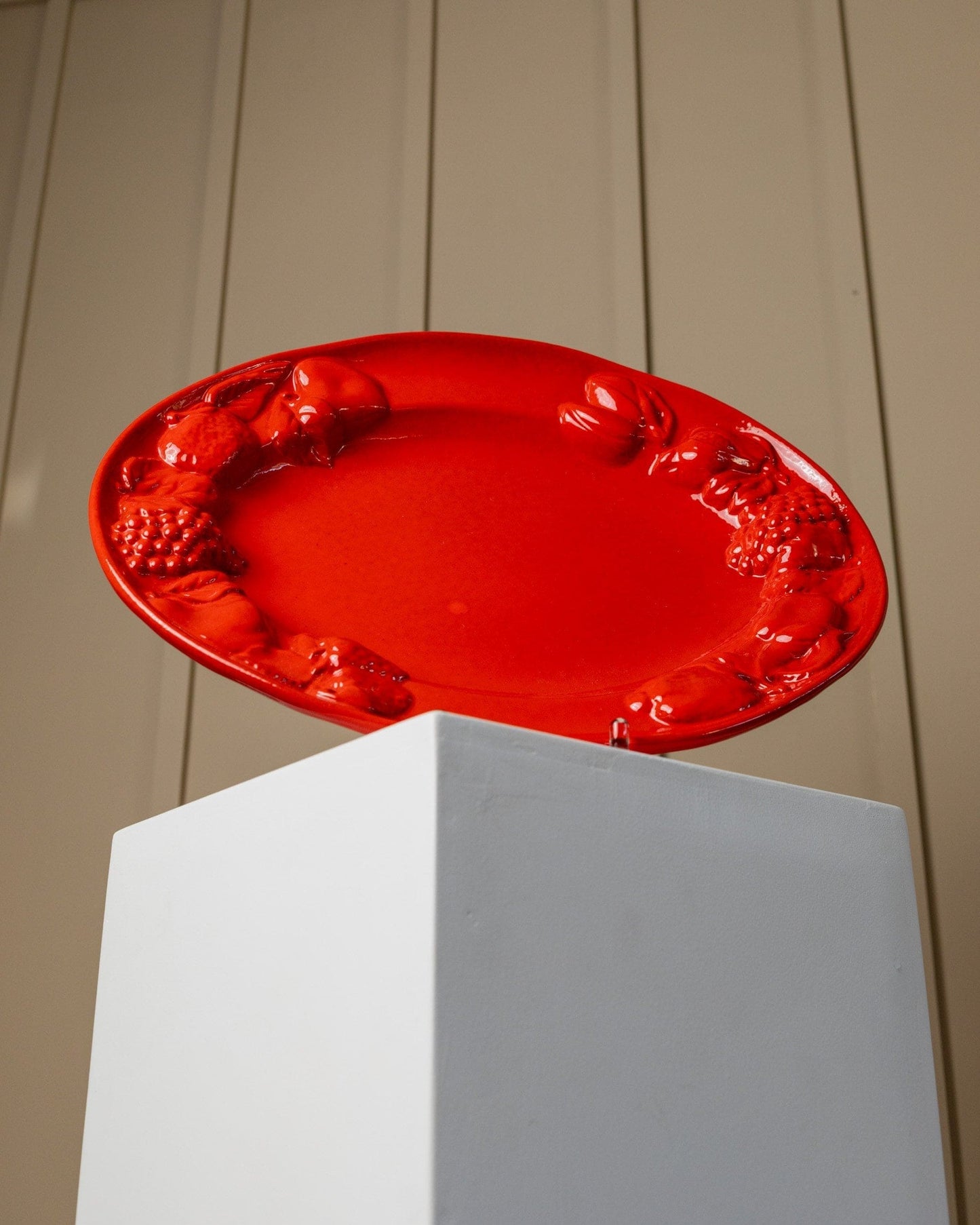 Vintage ceramic plate red fruit relief 1980s Italy