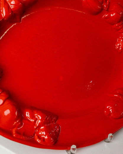 Vintage ceramic plate red fruit relief 1980s Italy