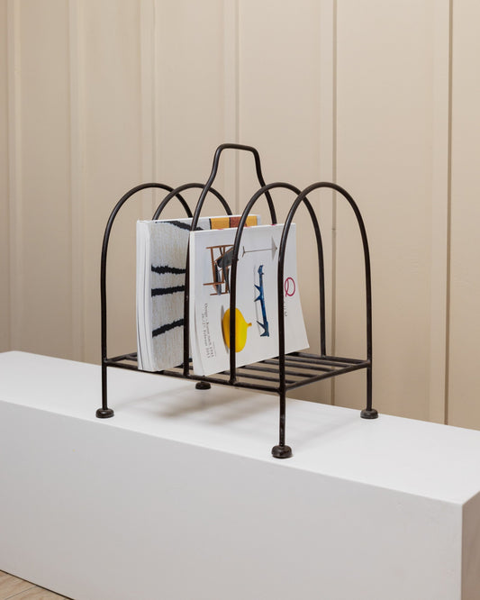 Vintage magazine rack metal blue 1970s retro handmade