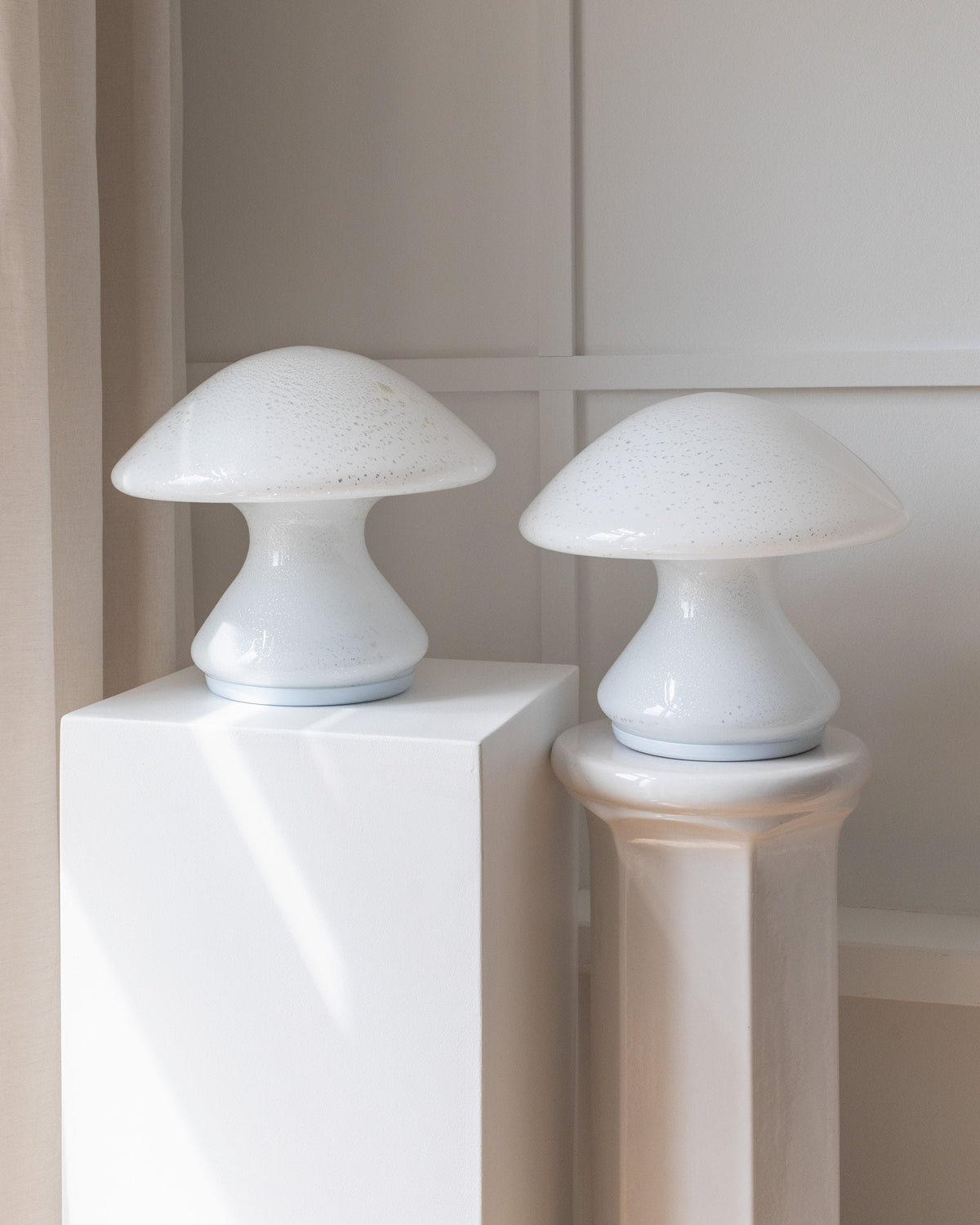 Vintage table lamp by Murano white Murano glass Space Age design set of 2