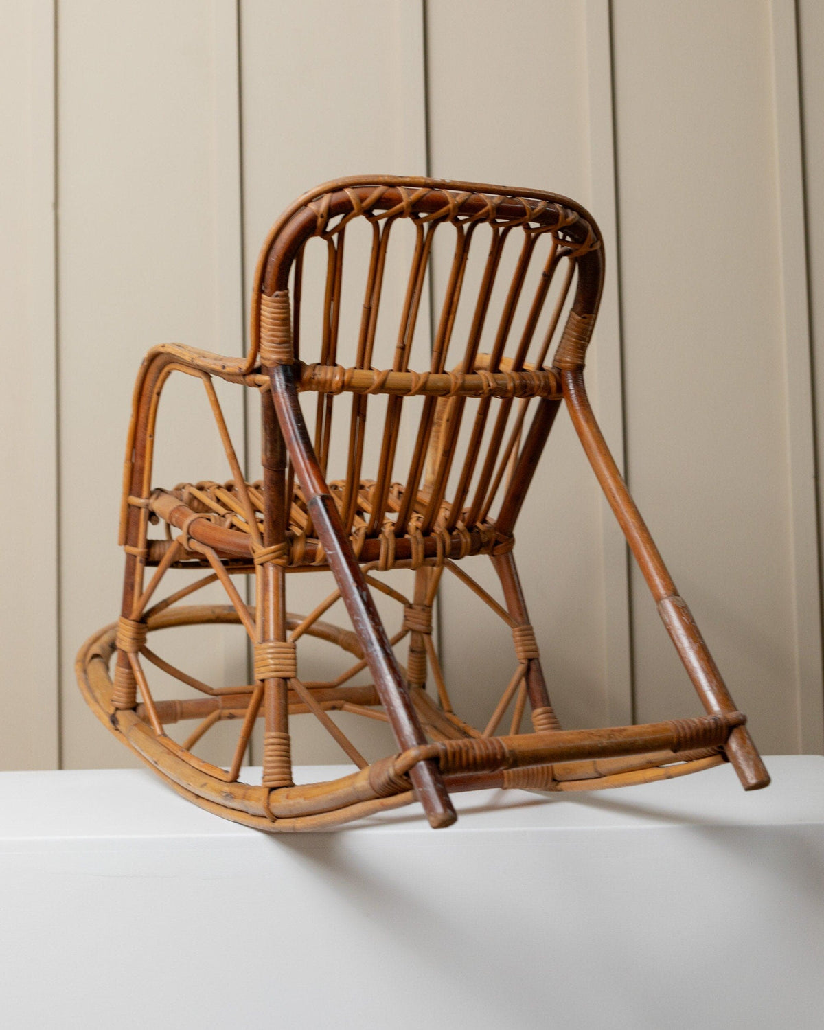 Vintage Bamboo Rocking Chair for Children Boho Chair Mid Century Design Italy 1970s