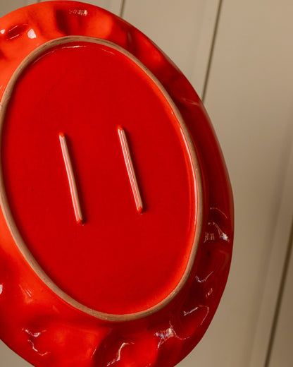 Vintage ceramic plate red fruit relief 1980s Italy