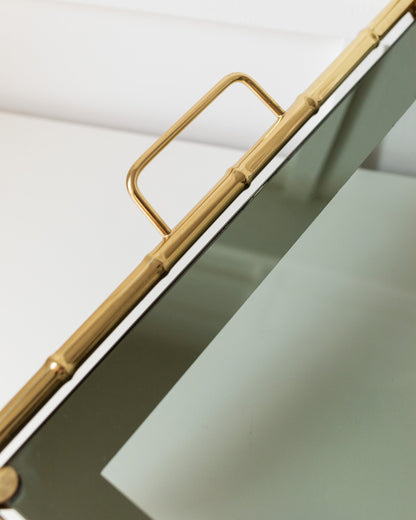 Vintage Tray Bamboo Design Smoked Glass Hollywood Regency 1960s Vintage