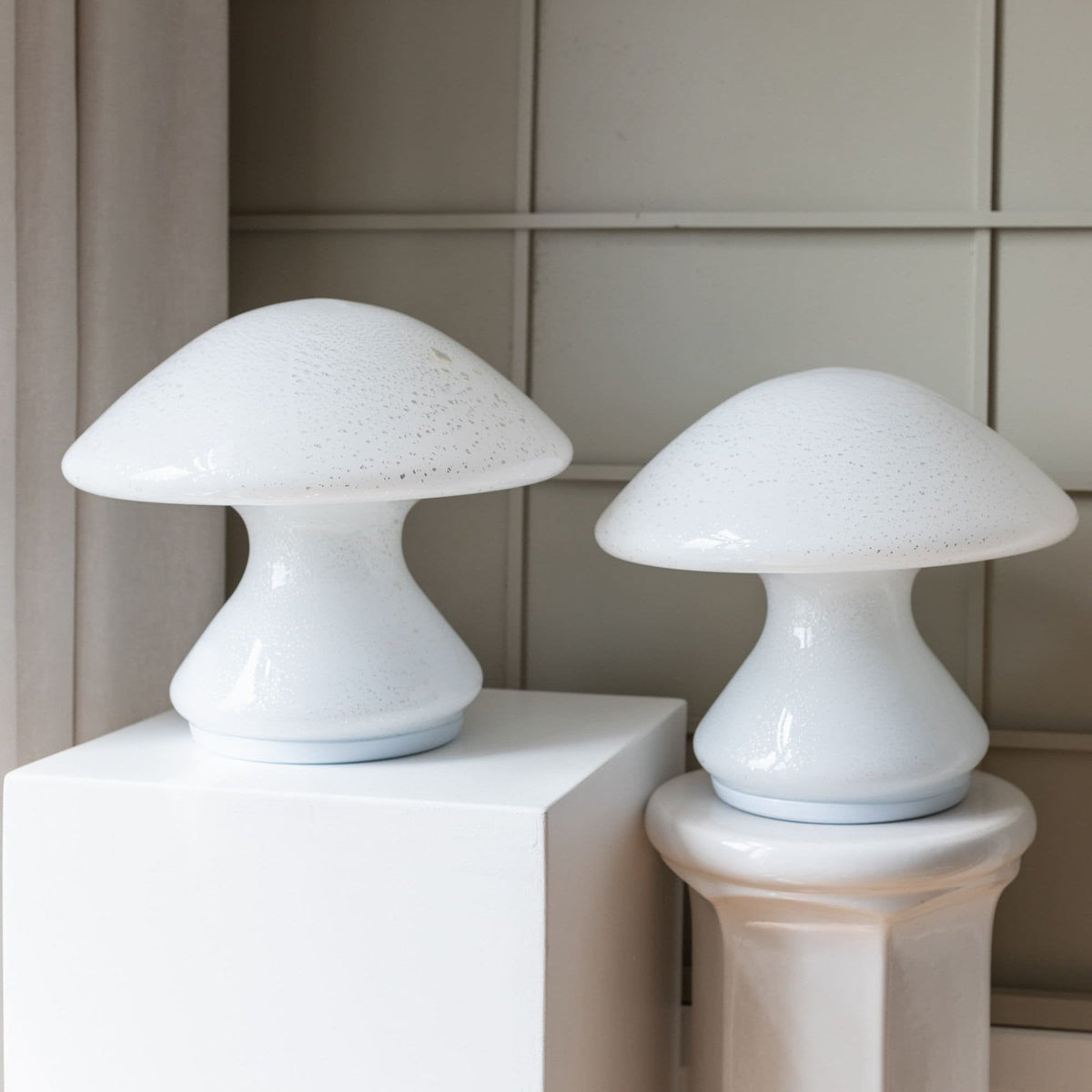 Vintage table lamp by Murano white Murano glass Space Age design set of 2