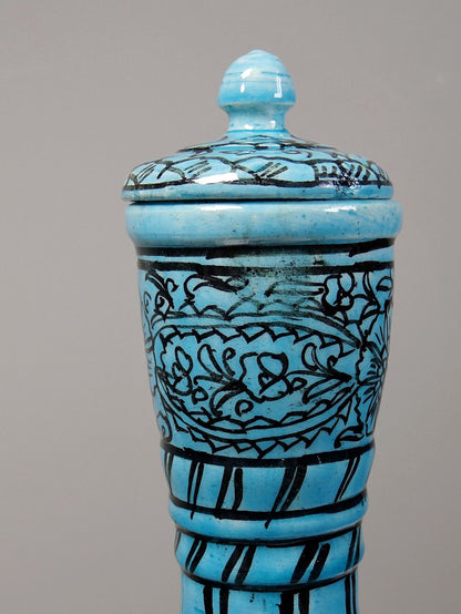 Vintage Vase Iznik Türkis von persisch Schwarzdekor Glasurkeramik