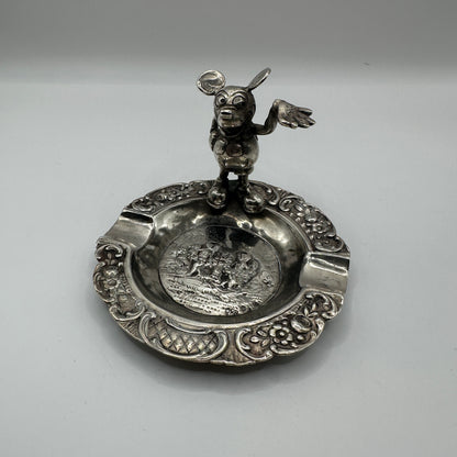 Vintage Mickey Mouse Aschenbecher 925er Silber Reliefszene und skulpturaler Charakter