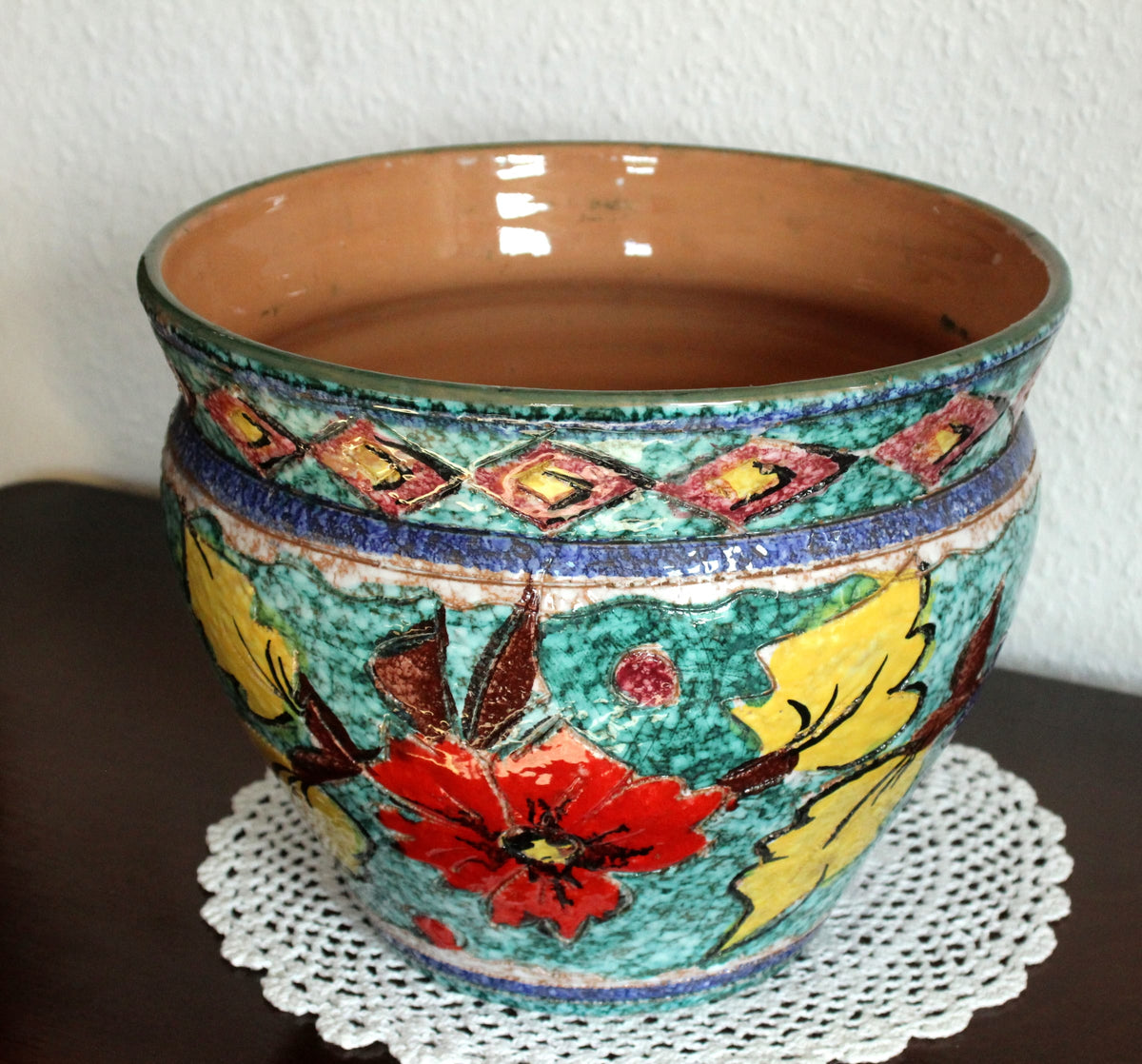 Vintage Blumentopf Keramik handbemalt aus Italien
