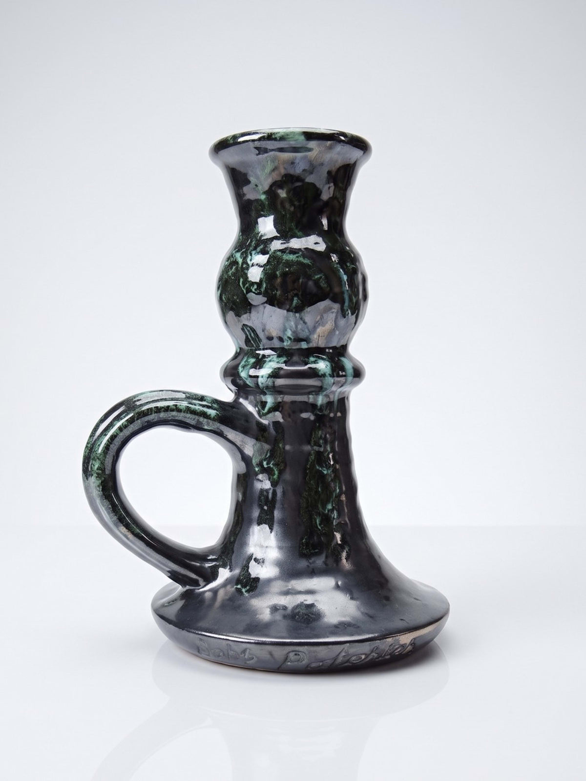 Vintage Keramik Kerzenhalter von Poteries Maine Sars-Poteries, schwarz-türkis