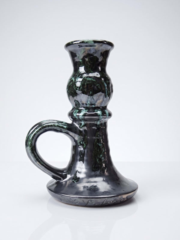 Vintage Keramik Kerzenhalter von Poteries Maine Sars-Poteries, schwarz-türkis
