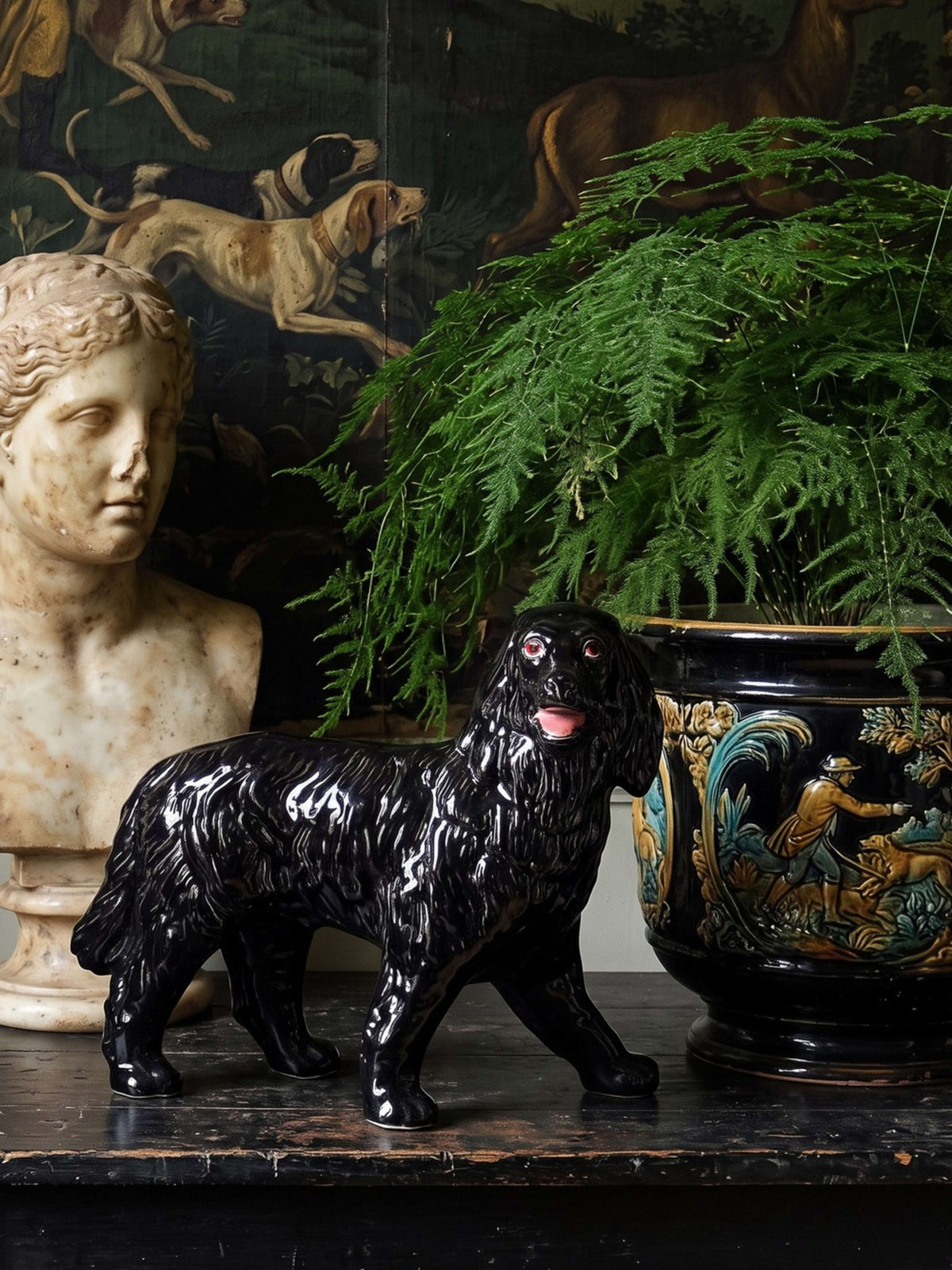 Vintage Karaffe Hund "Newfoundland Screech" Barbotine-Keramik