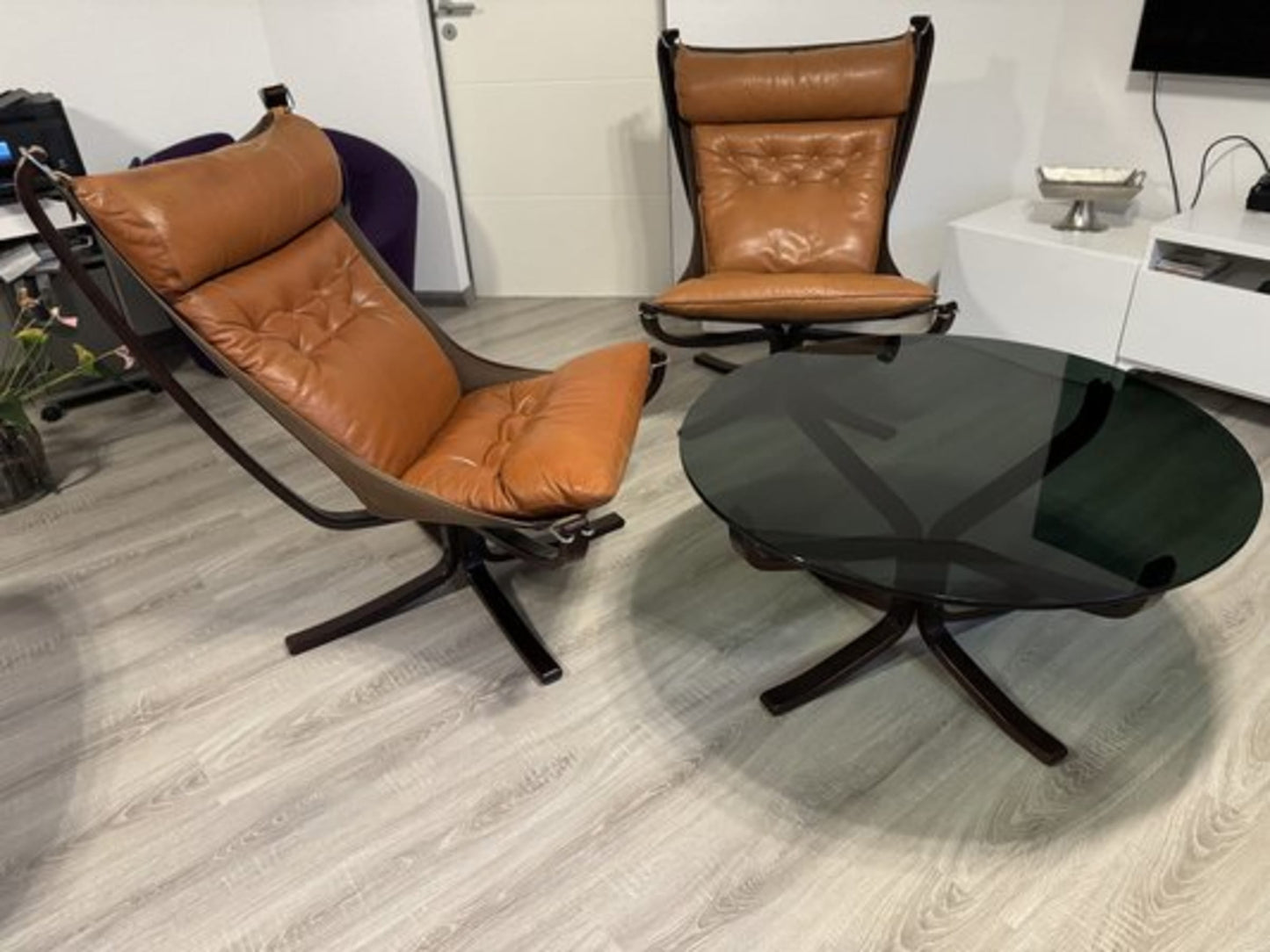 Vintage Set von 2 Falcon Sessel von Sigurd Ressell für Vatne Møbler, cognacbraun