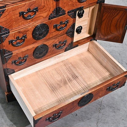 Vintage Kommode Ginga 5 von Iwayado Tansu auf Rollen, Kirschholz, japanisch, gebraucht