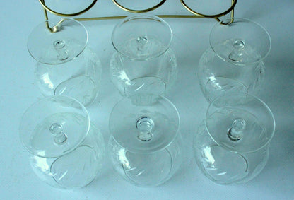 Set von 6 Vintage Cognacgläsern im Messingständer