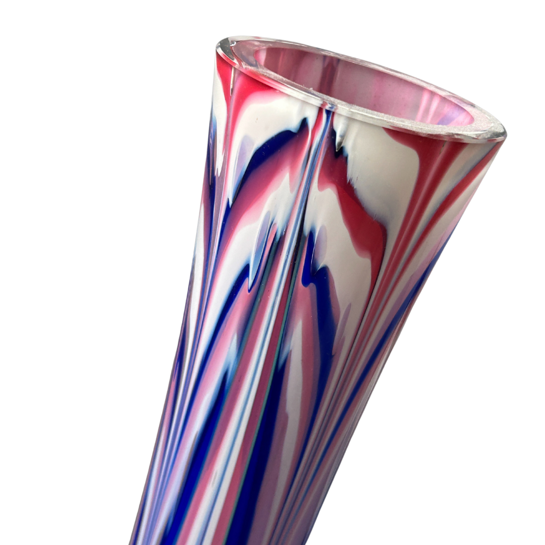 Vintage glass pop art floor vase in pink, blue and purple