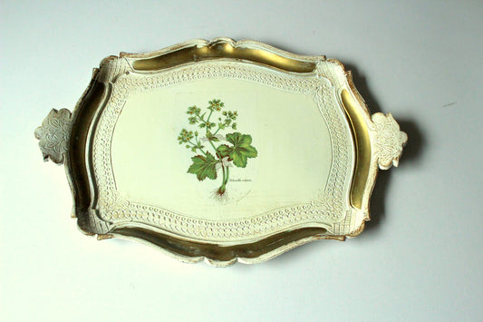 Vintage Serviertablett im Florentiner Stil, Holz creme-weiß/gold