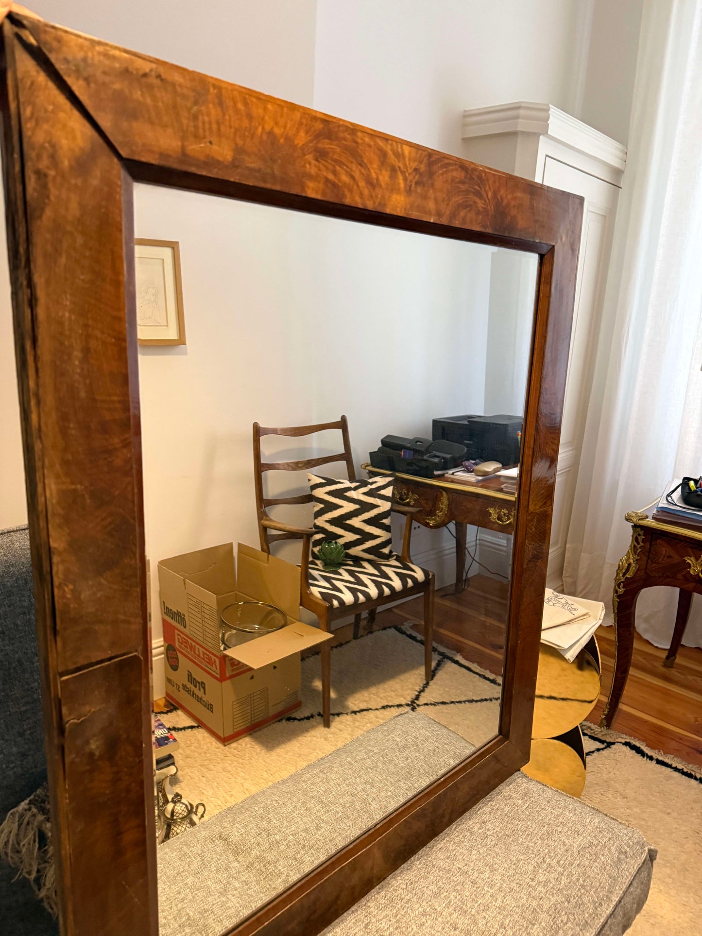 Vintage Spiegel mit Wurzelholzrahmen im Art Deco Stil