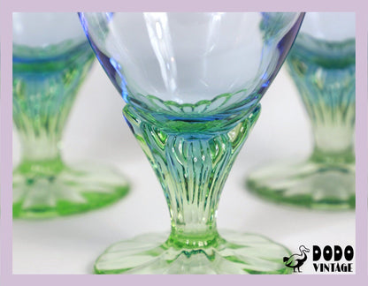 Vintage Dessertschale Glas von Bormioli Rocco Grün Blau Postmodern Set von 4