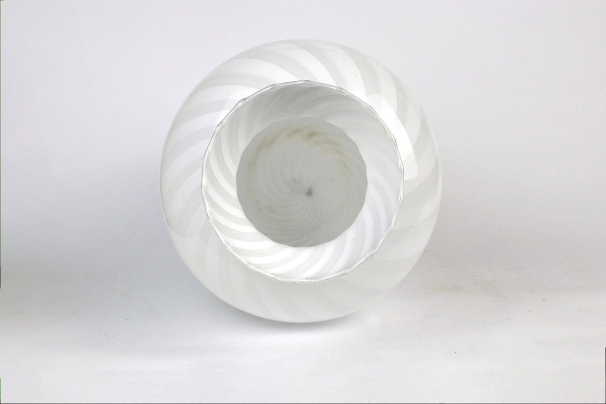 Vase tourbillon vintage en verre de Murano Venise 1950 blanc rose Vetro Barovier Toso