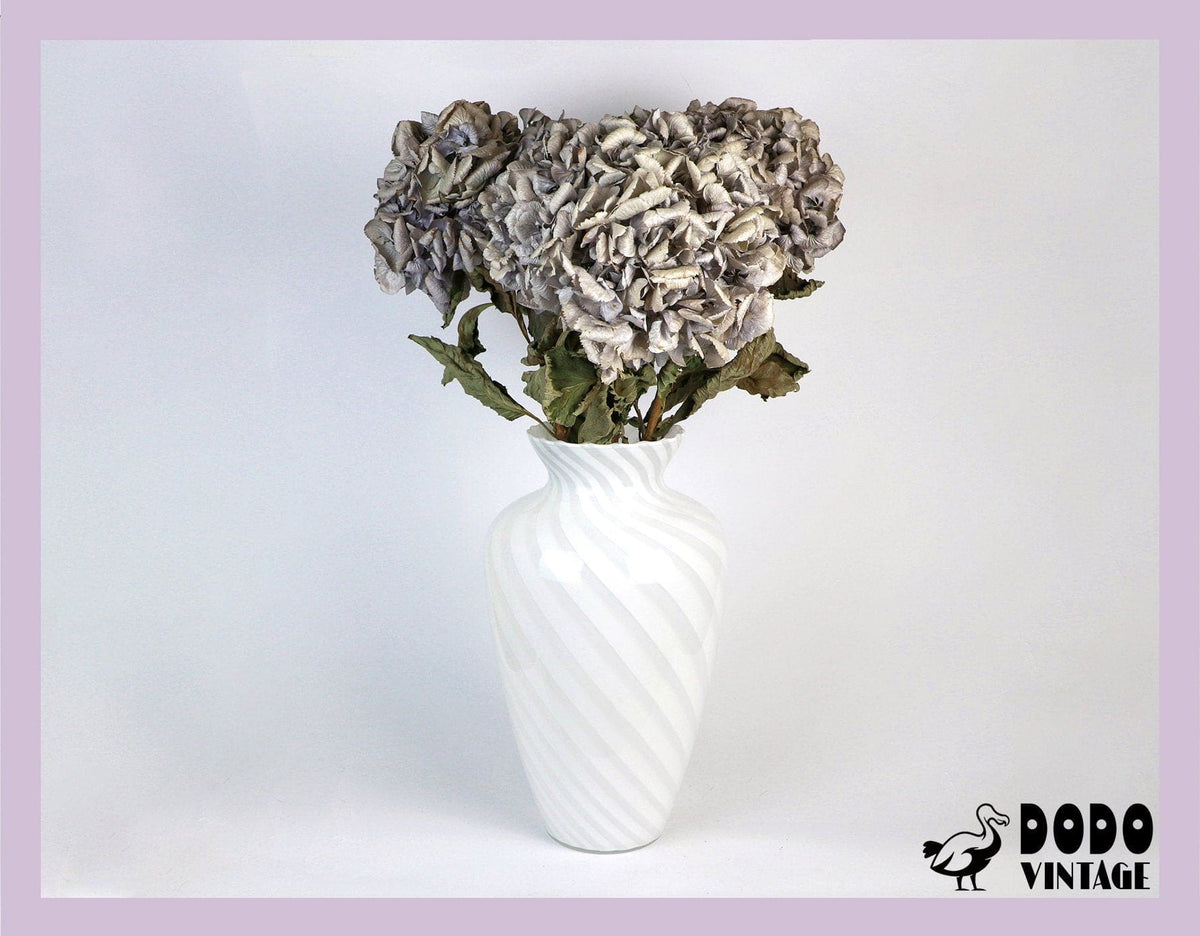 Vase tourbillon vintage en verre de Murano Venise 1950 blanc rose Vetro Barovier Toso