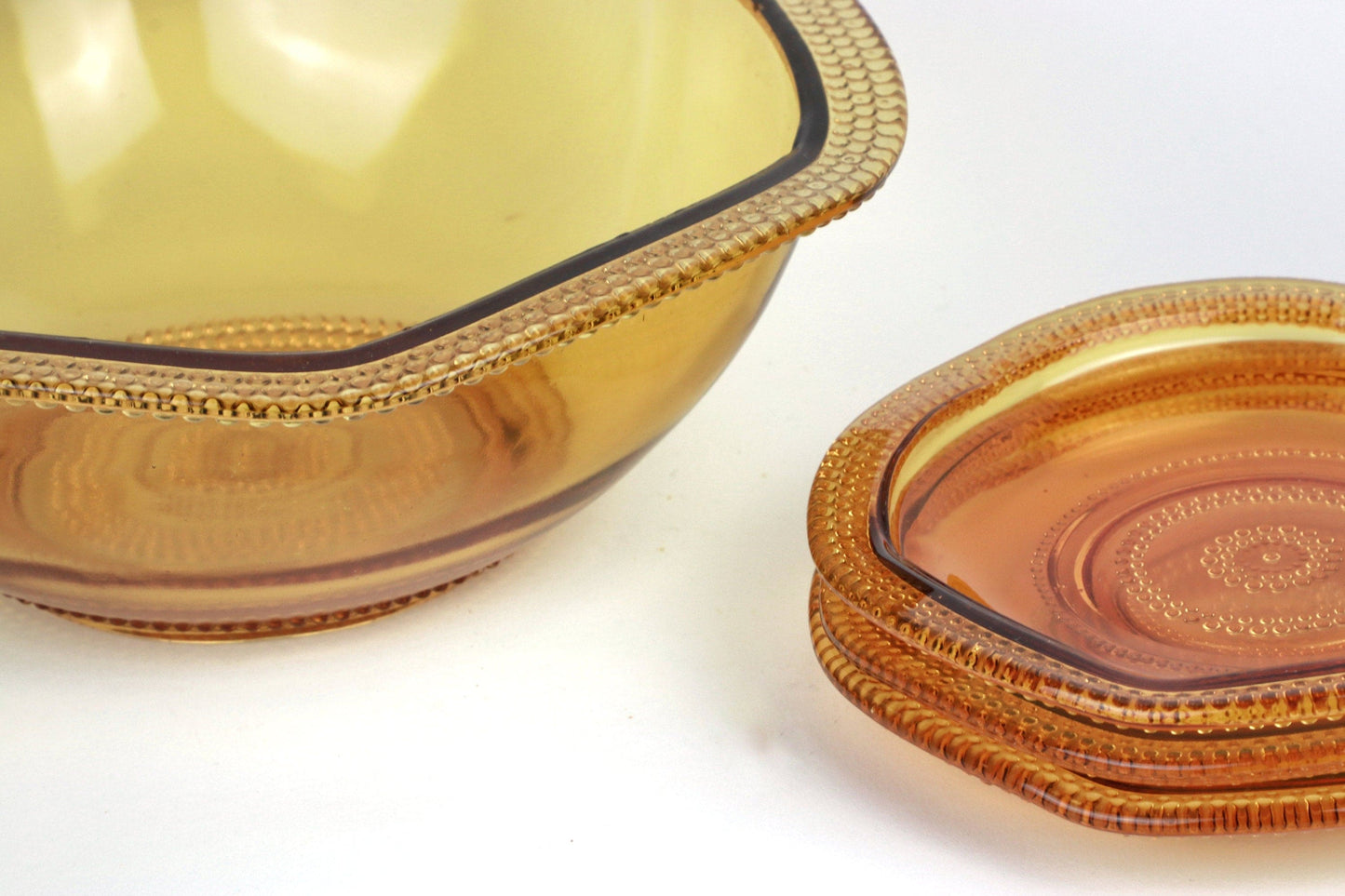 Vintage pressed glass bowl amber yellow Art Deco