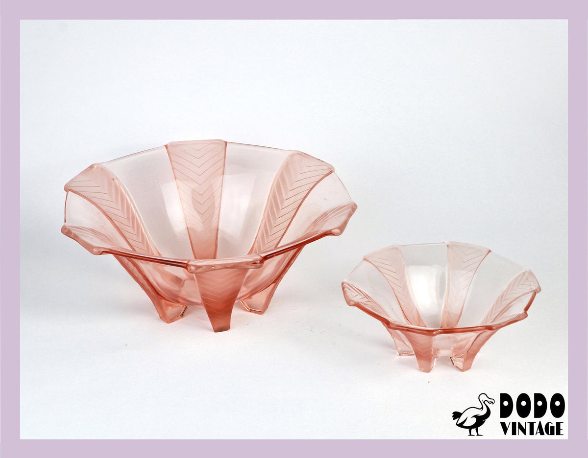 Vintage Rosalin Glas Schüssel Walther Söhne Art Deco Set von 2