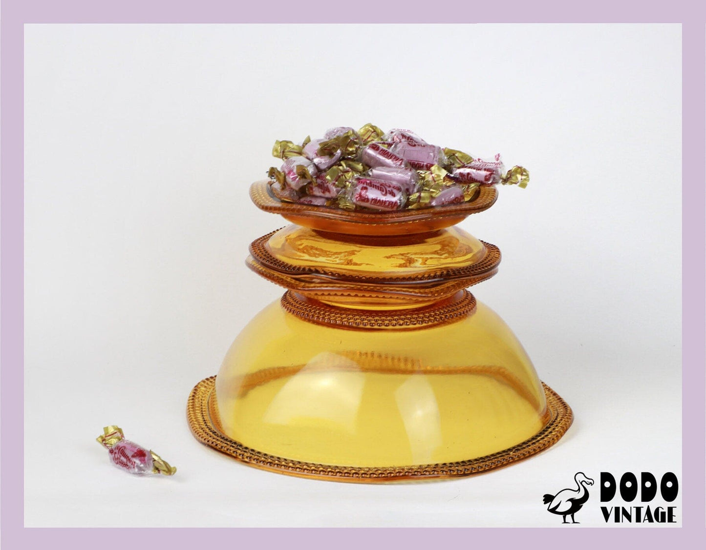 Vintage pressed glass bowl amber yellow Art Deco