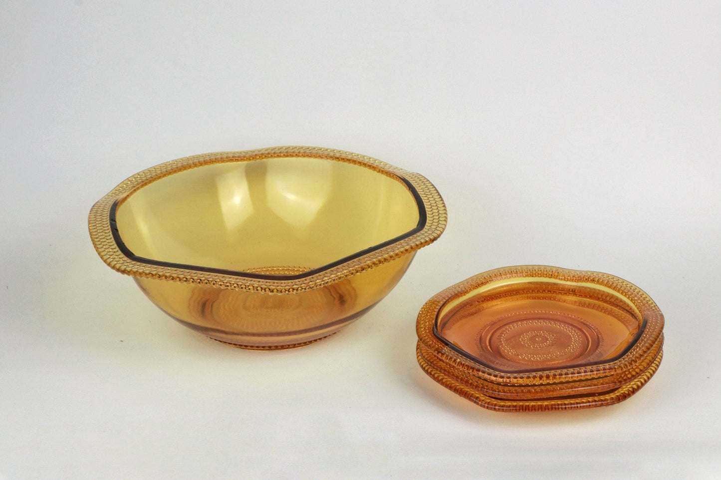 Vintage pressed glass bowl amber yellow Art Deco