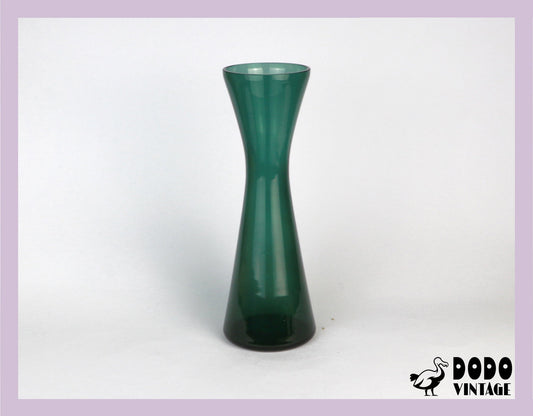 Vintage Glas Blumenvase Grün Turmalin Brutalist Iittala 1960er