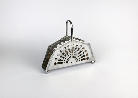 Vintage Serviettenhalter Metall Art Deco Revival 1980 Silber Geometrisch