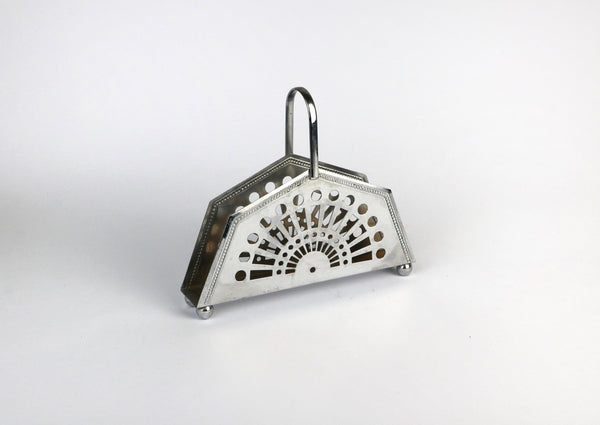 Vintage Serviettenhalter Metall Art Deco Revival 1980 Silber Geometrisch
