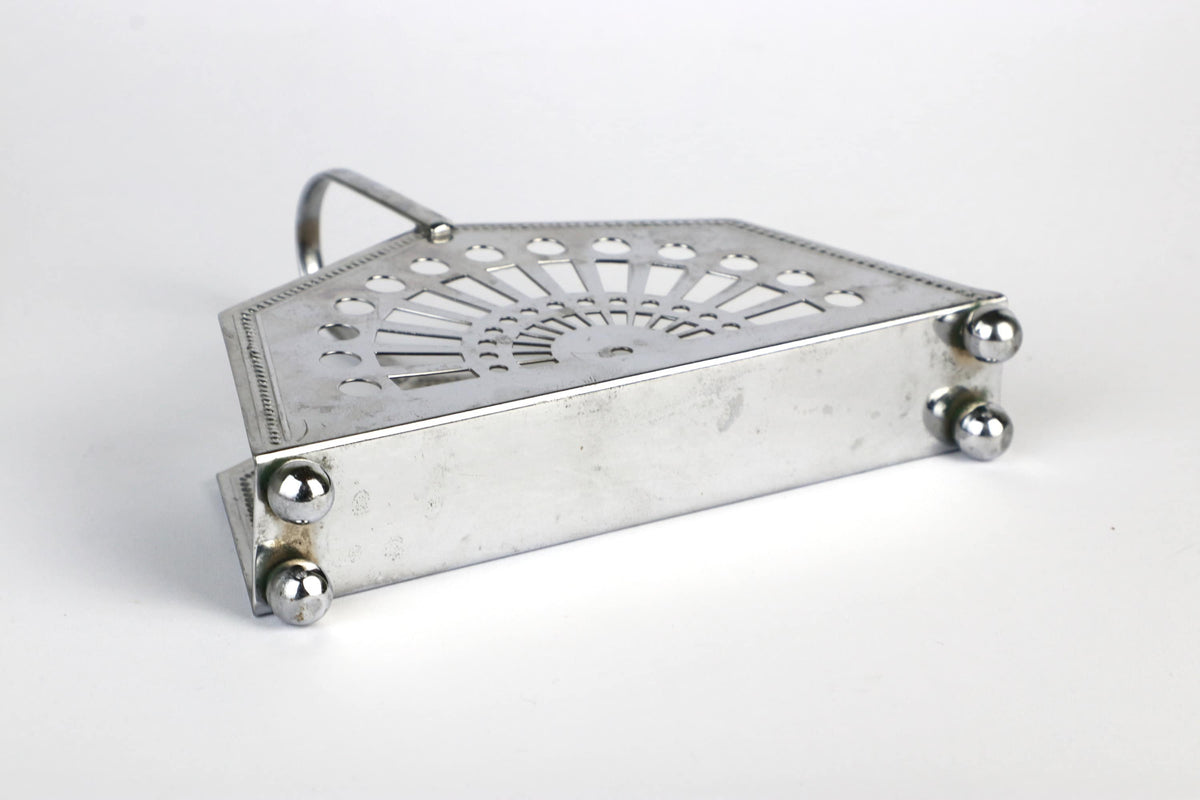 Vintage Serviettenhalter Metall Art Deco Revival 1980 Silber Geometrisch