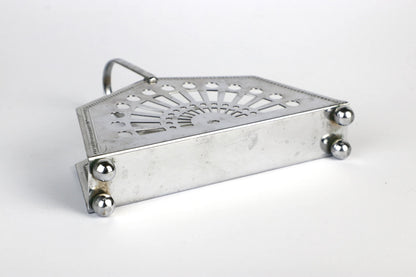 Vintage Serviettenhalter Metall Art Deco Revival 1980 Silber Geometrisch