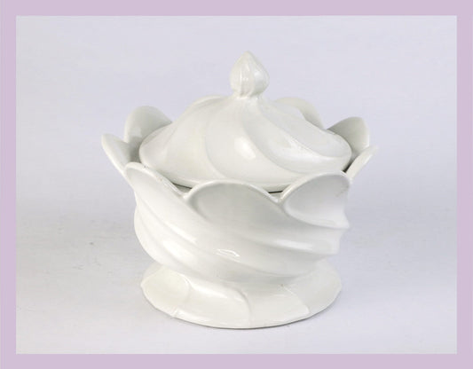 Vintage Keramik Deckeldose Bonbon Weiß Sahne Swirl 70er 80er