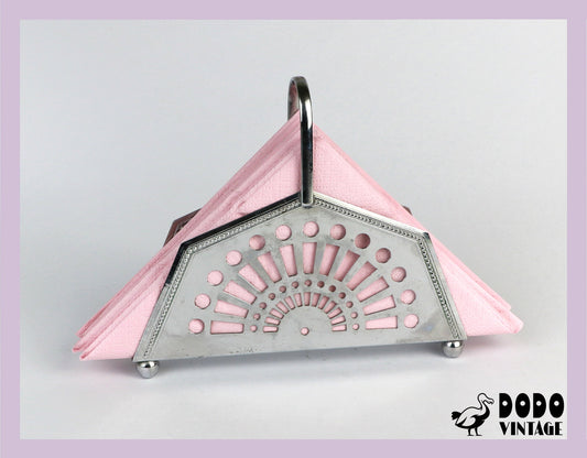 Vintage Serviettenhalter Metall Art Deco Revival 1980 Silber Geometrisch